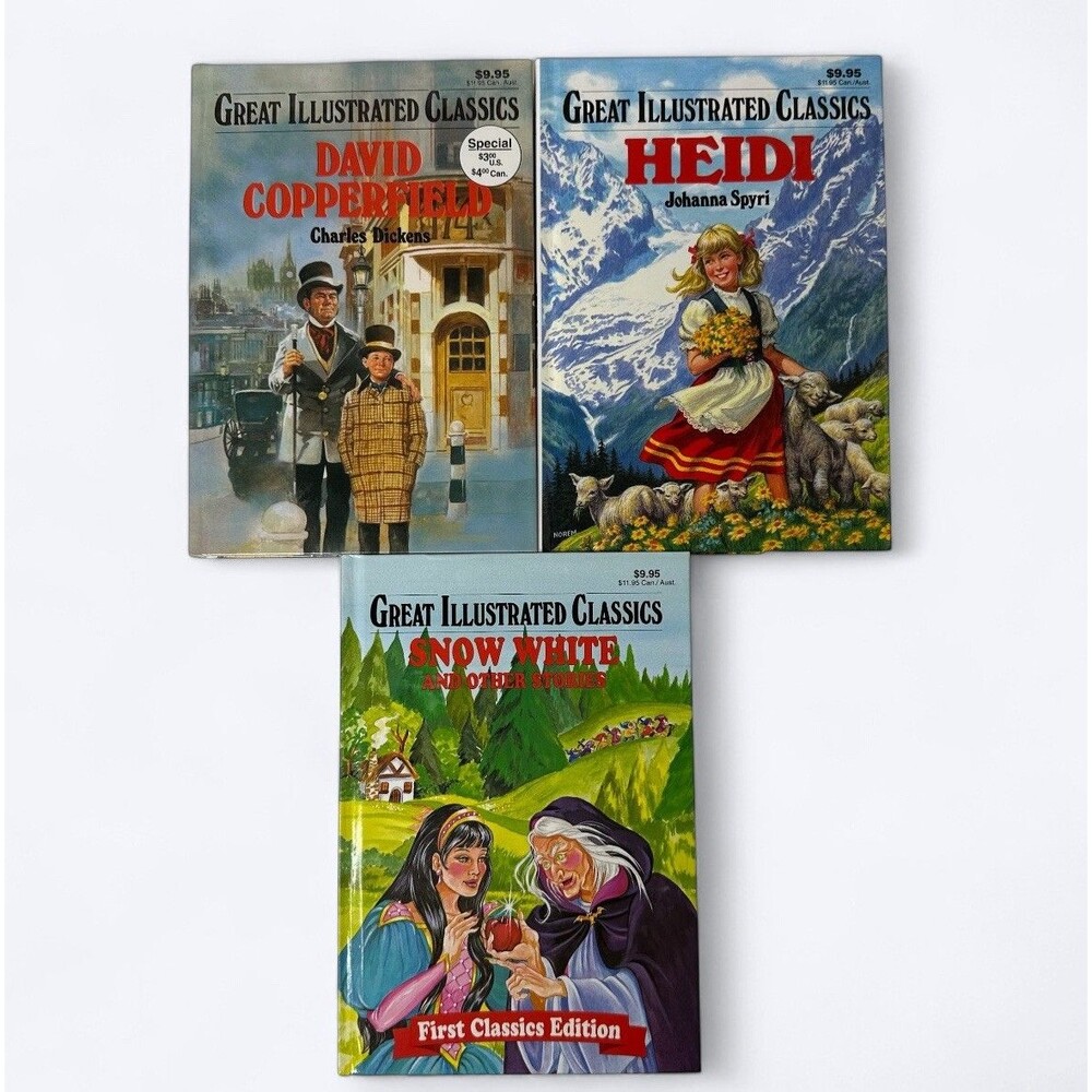 3 Great Illustrated‎ Classics HC Books Snow White Heidi David Copperfield Youth